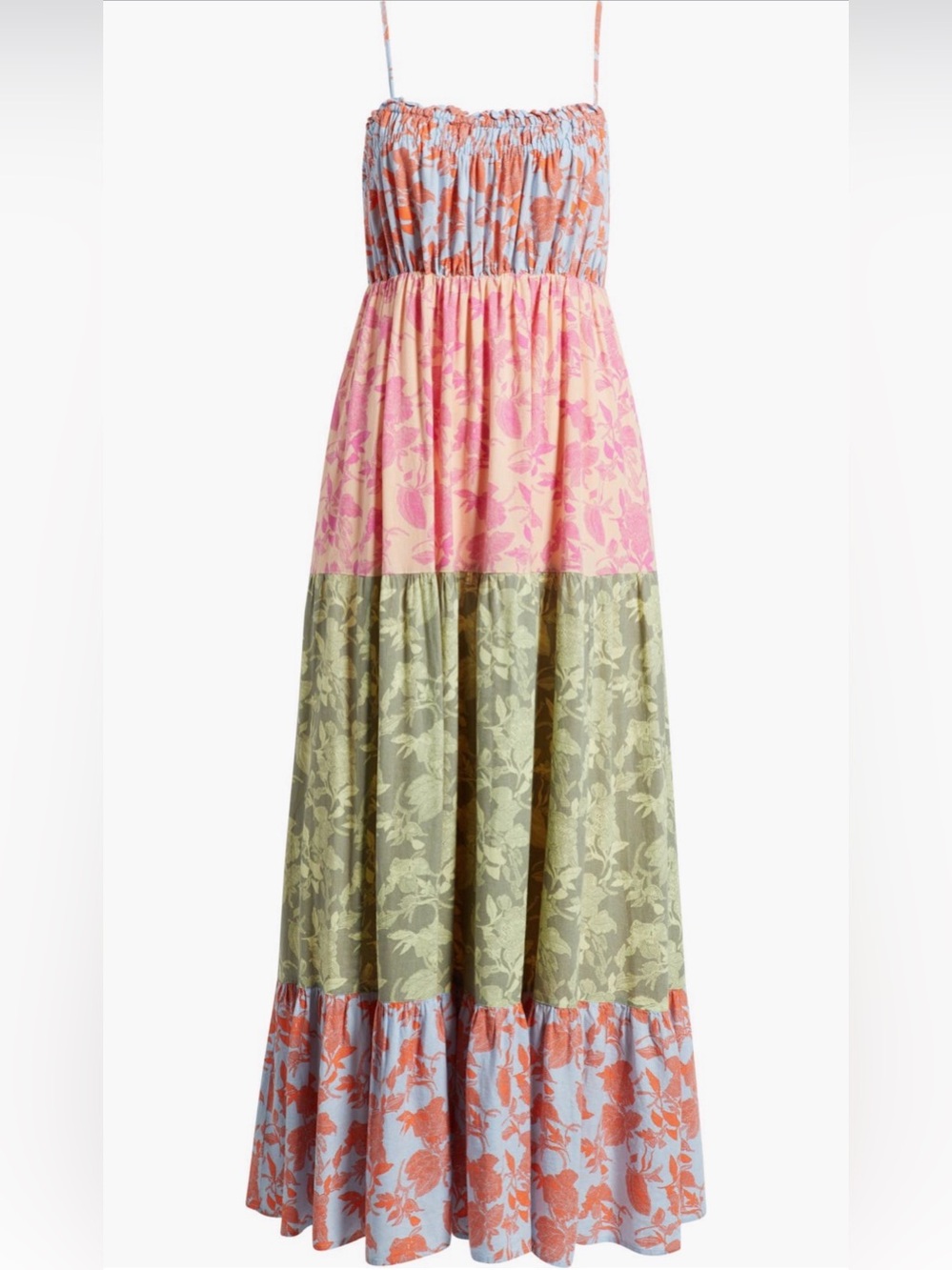 Treasure and Bond Smocked Tiered Floral Maxi Dress, Size Large